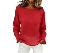 Women's Jumpers Casual Women Oversized Long Sleeve, Sheer Mesh Knit Sweater Tops, Y2K Summer Loose Hollow Out Pullover Shirt Beach Girl, Multiple Colors (Red, S)