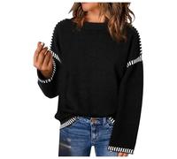 Womens Jumpers,Cozy Women'S Fall Winter Solid Color Chunky Knit Sweater With Color Block Design Long Sleeve Crew Neck Pullover Top