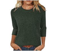 Women's Jumpers Crew Neck 3/4 Sleeve Knit Pullover Sweaters Tops Loose Fit Tees Soft Cozy Sweater Tunic Blosues Lightweight Sweatshirt Business Casual Fashion Clothes