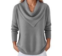 Women's Jumpers Elegant Retro Soft Triangle Neck Solid Color Sweater Top Winter Fleece Cozy Jumper Long Sleeved Knit Pullover Clothing Fashion Fall Outfits