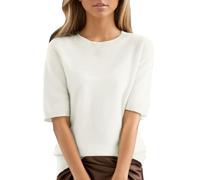 Women's Jumpers Elegant Short Sleeve Crew Neck Soft Knitted Tops Casual Basic Plain Jumper Sweater(Beige, S)