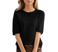 Women's Jumpers Elegant Short Sleeve Crew Neck Soft Knitted Tops Casual Basic Plain Jumper Sweater(Black, XL)