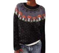Women'S Jumpers Fair Isle Crew Neck Wool Sweaters for Women Uk Plus Zize Soft Touch Warm Classy Nordic Knitwear Fairisle Jumper Long Sleeve Retro Pattern Tunic Tops Fashion Cozy Pullover Black