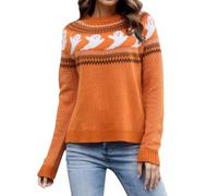 Womens Jumpers Halloween Ghost Fair Isle Pattern Knitwear Winter Sweaters | Womens Jumpers Halloween Ghost Fair Isle Pattern Knitwear Festive Crew Neck Ladies Autumn Sweaters