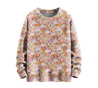 Womens Jumpers Halloween Oversized Knitted Jumper Ghosts Graphic Print Novelty Blouses Long Sleeve Jumper Crew Neck Loose Fit Pullover Halloween Costumes Ladies Casual Sweater Tops Pink