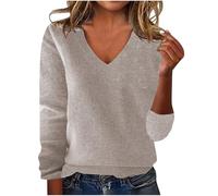 Women's Jumpers, Jumpers For Women UK Low V-Neck Base Long Sleeve Lightweight Oversized Knitted Sweater Warm Solid Colour Casual Fashion Cozy Elegant Pullover Tops Soft Autumn Winter Clothes