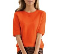 Women's Jumpers Lightweight Casual Comfortable Short Sleeve Sweaters Basic Loose Soft Solid Color Knitwear Plus Size T Shirts Spring Summer Round Neck Elegant Ladies Tops Rose Gold