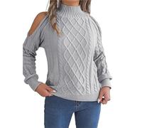 Womens Jumpers Long Sleeve Half-Turtleneck Sweaters Plain Loose Off Shoulder Pullover Causal Knitwear Jumper Loose Top(Gray,M)