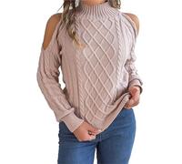 Womens Jumpers Long Sleeve Half-Turtleneck Sweaters Plain Loose Off Shoulder Pullover Causal Knitwear Jumper Loose Top(Pink,M)