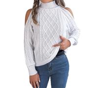 Womens Jumpers Long Sleeve Half-Turtleneck Sweaters Plain Loose Off Shoulder Pullover Causal Knitwear Jumper Loose Top(White,M)