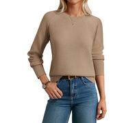 Women's Jumpers Long Sleeve Merino Wool Blend Sweater Crew Neck Classic Knitwear for Fall Winter Beige XL
