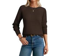 Women's Jumpers Long Sleeve Merino Wool Blend Sweater Crew Neck Classic Knitwear for Fall Winter Coffee XXL