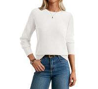Women's Jumpers Long Sleeve Merino Wool Blend Sweater Crew Neck Classic Knitwear for Fall Winter White XXL
