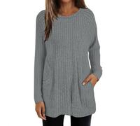Womens Jumpers Long Sleeve Tops Women Lightweight Jumpers Ladies Sweatshirts With Pockets Dark Gray Size 22-24