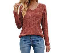 Women's Jumpers Long Sleeve V Neck Casual Jumper Lightweight Ribbed Knit Sweatshirt Solid Loose Fit Sweaters Trendy Elegant Tunic Tops for Jeans Work Office Party Shirts S-XXL Sale