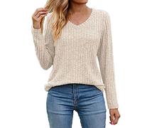 Women's Jumpers Long Sleeve V Neck Casual Jumper Lightweight Ribbed Knit Sweatshirt Solid Loose Fit Sweaters Trendy Elegant Tunic Tops for Jeans Work Office Party Shirts S-XXL Sale