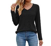 Women's Jumpers Long Sleeve V Neck Casual Jumper Lightweight Ribbed Knit Sweatshirt Solid Loose Fit Sweaters Trendy Elegant Tunic Tops for Jeans Work Office Party Shirts S-XXL Sale