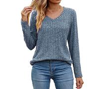 Women's Jumpers Long Sleeve V Neck Casual Jumper Lightweight Ribbed Knit Sweatshirt Solid Loose Fit Sweaters Trendy Elegant Tunic Tops for Jeans Work Office Party Shirts S-XXL Sale