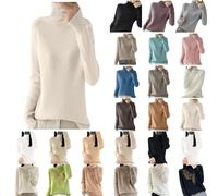 Women's Jumpers Merino Wool Cashmere Semi Turtle Neck Knitted Ladies Sweater Long Sleeve Solid Color Fashion Pullover Autumn and Winter Warm Slim Sweater Jumpers for Women UK Beige