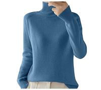 Women's Jumpers Merino Wool Cashmere Semi Turtle Neck Knitted Ladies Sweater Long Sleeve Solid Color Fashion Pullover Autumn and Winter Warm Slim Sweater Jumpers for Women UK Blue