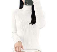 Women's Jumpers Merino Wool Cashmere Semi Turtle Neck Knitted Ladies Sweater Long Sleeve Solid Color Fashion Pullover Autumn and Winter Warm Slim Sweater Jumpers for Women UK
