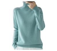 Women's Jumpers Merino Wool Cashmere Semi Turtle Neck Knitted Ladies Sweater Long Sleeve Solid Color Fashion Pullover Autumn and Winter Warm Slim Sweater Jumpers for Women UK Mint Green