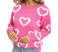 Womens Jumpers,Oversized Pullover Sweater Casual Knit Top With Heart Pattern Color Fashion Soft Comfortable Tunic Blouse For Daily Wear