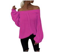 Womens Jumpers Size 12 Women's Off-The-Shoulder Long Sleeve Sleeve One-Word Collar Sweater Knitted Solid Color Backless Tunic Roll Neck Jumpers for Women UK Long Sleeve Christmas Women's Sweaters