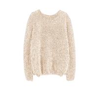 Womens Jumpers Sweaters Oversized Crochet Casual Autumn and Winter Oversize Womens Pullover Bottoming Shirt Loose Womens Sweater Round Neck Sweater Fuzzy Half Zip (Beige, M)