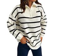 Womens Jumpers Sweaters Oversized Crochet Casual Fall Turtleneck Half Zip Lapel Plus Size Striped Sweater Soft Texture Long Sleeved Women's Pullover Sweater Warm Fuzzy Hoodies for Women (Black, XL)