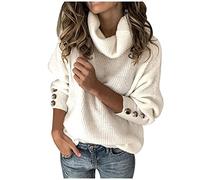Womens Jumpers Turtleneck Long Sleeve Knit Tops Loose Sweater Solid Color Long Sleeve Sweatshirt Basic Tunic Elegant Pullover Long Sleeve Tops Fashion Clothes Outfits Ladies UK Plus Size 8-22 White