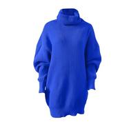 Womens Jumpers Turtleneck Sweater Ladies Long Sleeve Tops Knitted Jumpers with Large Pockets Women's Longline Tops Oversized Fall Winter Tunic Clothes (Blue, XL)