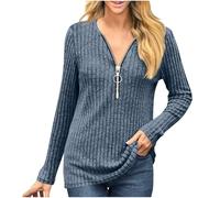 Womens Jumpers UK Clearance Long Sleeve Tops Women Long Casual Zip Pullover Spring Fall Crew Neck Oversized Sweatshirt Lightweight Loose Blouse Plus Size Tunic Tops Women's Dressy Blouses Shirts