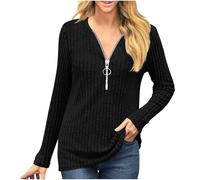 Womens Jumpers UK Clearance Long Sleeve Tops Women Long Casual Zip Pullover Spring Fall Crew Neck Oversized Sweatshirt Lightweight Loose Blouse Plus Size Tunic Tops Women's Dressy Blouses Shirts