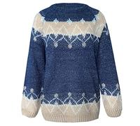 Womens Jumpers Winter Dresses for Women UK Women Long Sleeve Round Neck Pullover Knitted Fashion Warm Sweater Icelandic Jumpers for Women Plus Size Jumpers (Blue, XXL)