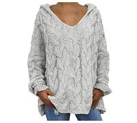 Women's Jumpers Winter Warm V Neck Batwing Long Sleeve Crochet Sweater Loose Oversized Chunky Knitted Hoodie Sweater Jumper Plus Size Plain Lightweight Baggy Everyday Tops Loungerwear Streetwear Grey