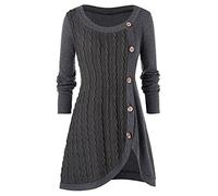 Women's Jumpers Women O Neck Solid Botton Pachwork Asymmetric Tops Plus Size Sweater Ladies Casual Long Sleeve Tunic Sweater Tops Loose Pullover Sweatshirts UK