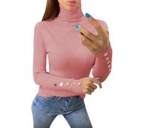 Women'S Jumpers,Women'S Stylish Slim Fit Solid Color Crew Neck Button Down Pullover Sweater