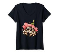 Women's Jumping Spider Accessories Cute Flower V-Neck T-Shirt