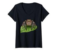 Women's Jumping Spider Arachnid Lover Realistic Salticidae Nature V-Neck T-Shirt