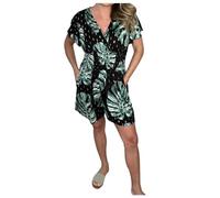 Women's Jumpsuit Overall Sleeveless Summer Floral Pattern Elegant Playsuit Romper with Pockets Wide Leg Overall Short Romper Summer Trouser Suit Playsuit Wrap Look Summer Short Romper, black, M