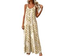 Womens Jumpsuit UK Casual Wide Leg Spaghetti Strap One Piece Outfit Sleeveless Floral Leaf Print Dungarees Loose Summer Holiday Playsuit with Pockets Elegant Boho Beachwear Lightweight Romper Overalls