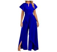 Womens Jumpsuits -for Women Uk Long Romper Wide Leg Elegant Outfits Party Festive Lace Sleeves Trouser Suit (Blue XL)