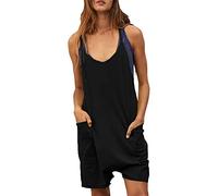 Womens Jumpsuits -Jumpsuit for Women Summer Casual Sleeveless Rompers Loose Spaghetti Strap Shorts Pockets (Black XXL)