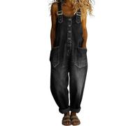Women's Jumpsuits & Playsuits 2026 Denim Sleeveless Wide Leg Overalls Summer Casual Bib Playsuits Baggy Holiday Dungarees Solid Plus Size Adjustable Straps Jumpsuits Ladies Work Overalls with Pockets