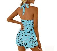 Women's Jumpsuits & Playsuits Casual Petite Boho Rompers Sexy Open Back Halter Neck Floral Print Jumpsuit Summer Sleeveless Elastic Waist Dungarees Occasion Evening Vacation Outfits Bohemian Coverups