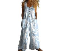 Women's Jumpsuits & Playsuits Casual Summer Outfits Loose Baggy Dungarees Sleeveless Wide Leg Overalls with Pockets Floral Printed Button Front Playsuit Elegant Maternity Rompers Beach Wear