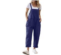 Women's Jumpsuits & Playsuits UK Clearance,Womens Cotton Linen Sleeveless Suspender Dungarees Elegance Painting Overalls with Pockets Ladies Summer One Piece Romper Casual Workwear S-5XL