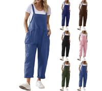 Women's Jumpsuits & Playsuits UK Clearance,Womens Cotton Linen Sleeveless Suspender Dungarees Elegance Painting Overalls with Pockets Ladies Summer One Piece Romper Casual Workwear S-5XL