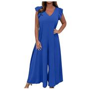Women's Jumpsuits & Playsuits UK Sale Elegant V Neck Ruffle Sleeve Romper Loose Fit Pleated Dungarees Wide Leg Graffic Bib Overalls Straight Pants Summer Baggy Sleeveless Playsuit for Holiday